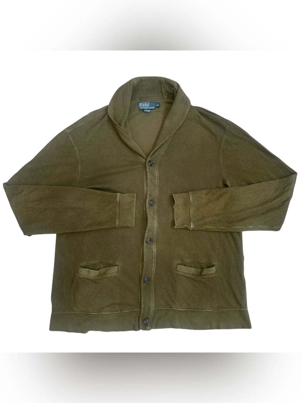 Vintage Polo Ralph Lauren Olive Green Cotton Linen Blend Button Down Cardigan XL